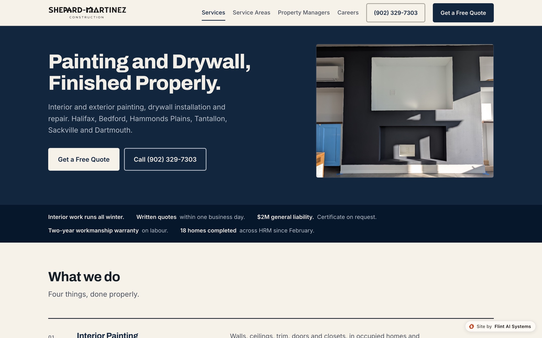 The Shepard-Martinez Construction website, showing the home page on a desktop screen.